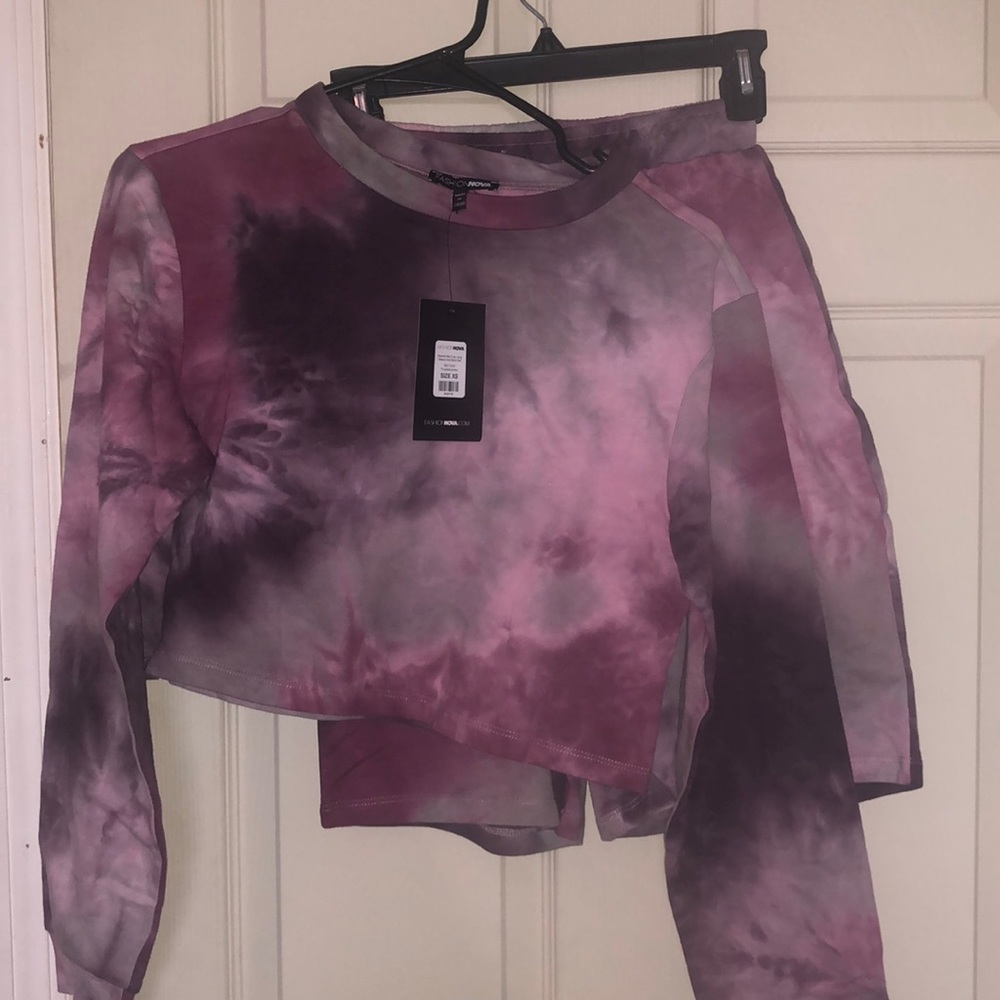 Crop long sleeve short set
